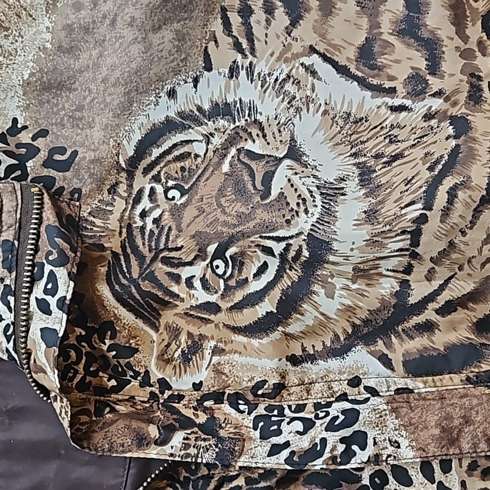 Fuda International Vintage Animal Print Big Cat Safari 100% Silk Windbreaker L - Picture 6 of 7
